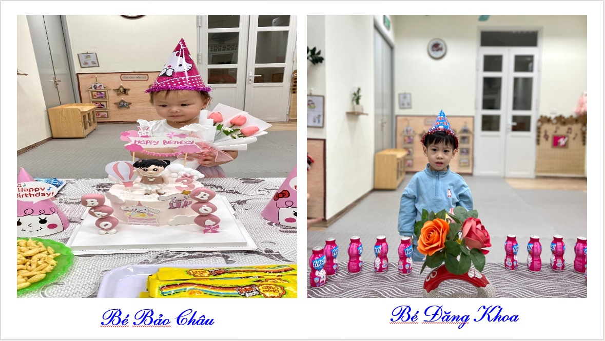 A baby wearing party hats and holding flowers

Description automatically generated